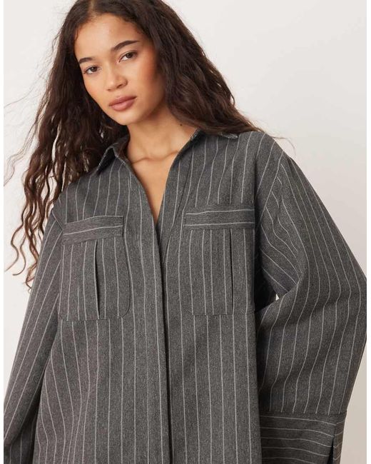 ASOS Gray Mini Shirt Dress With Wide Cuffs And Oversized Pockets
