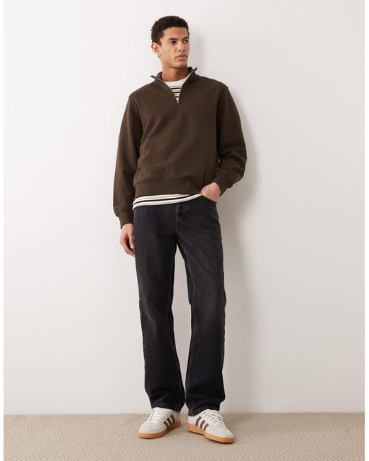 Mango Brown Quarter Zip Sweatshirt for men