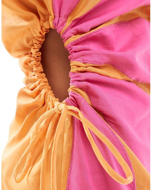 Robe d'été mi-longue avec appliques florales et découpes ASOS en coloris Pink