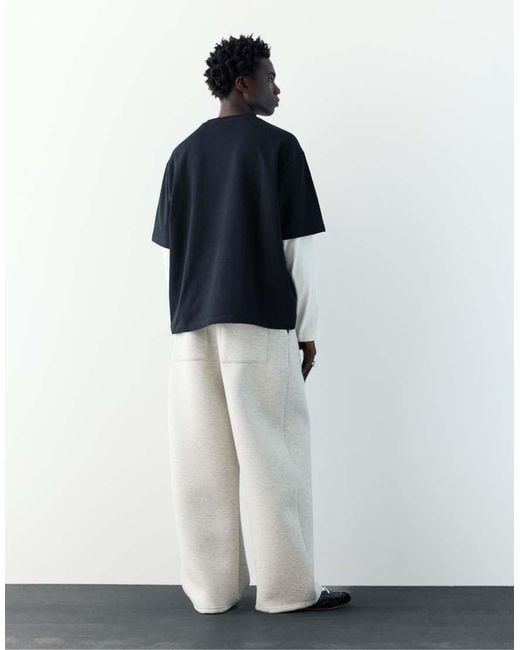 Pull&Bear White Balloon Fit Tracksuit Bottoms for men