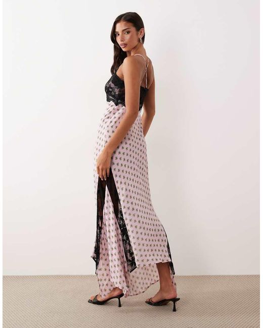 AFRM Pink Vince Printed Mesh Lace Detail Cross Back Midi Dress