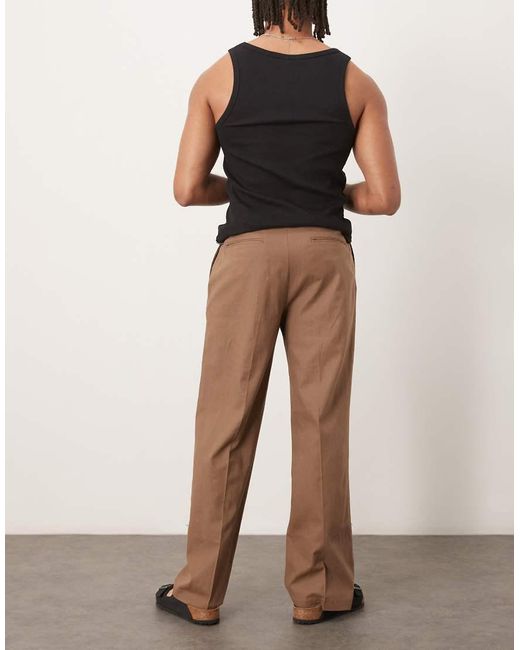 ASOS Nette Broek Van Linnenmix Met Wijde Pijpen En Plooi Aan De Voorkant in het Brown voor heren