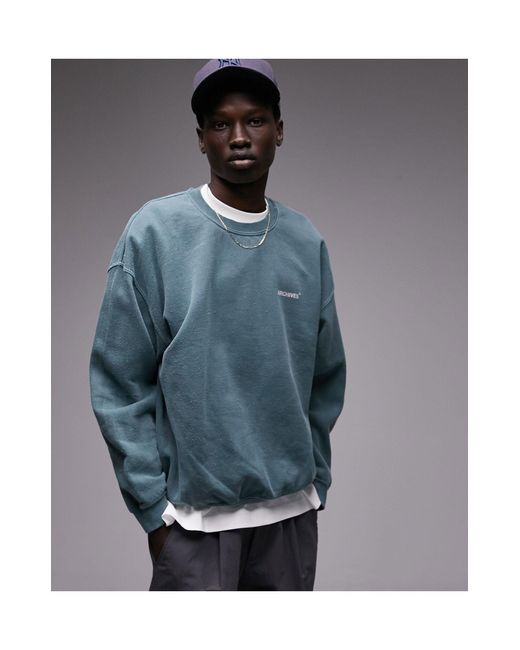Topman Blue Oversized Fit Sweatshirt With Archives Front And Back Print for men