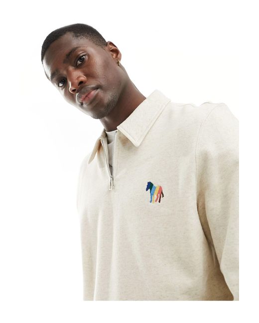 PS by Paul Smith Natural Paul Smith Half Zip Collared Sweatshirt With Zebra Logo for men