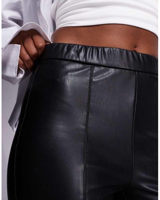 ONLY Blue Seam Detail Faux Leather Flare Trousers