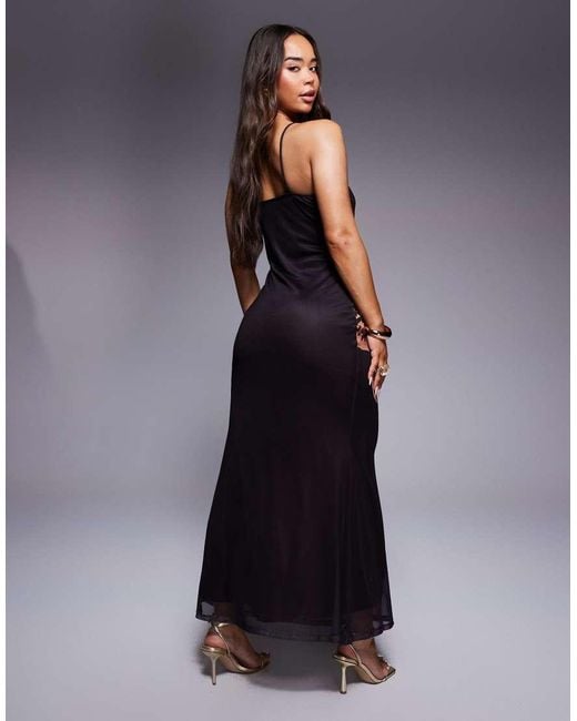 ASOS Blue Tie Front Cami Maxi Dress With Sash Detail And Placement Print