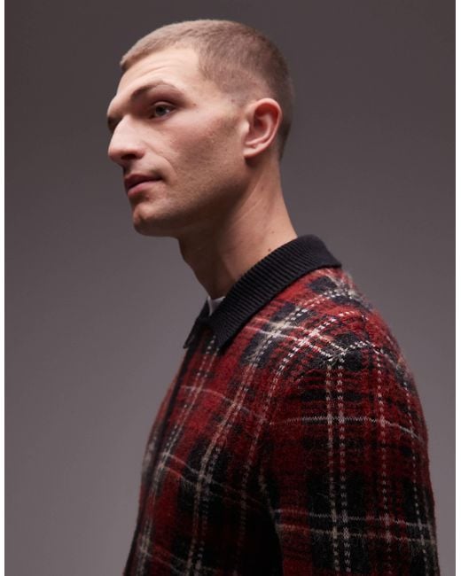 AllSaints Red Nettle Check Cardigan for men
