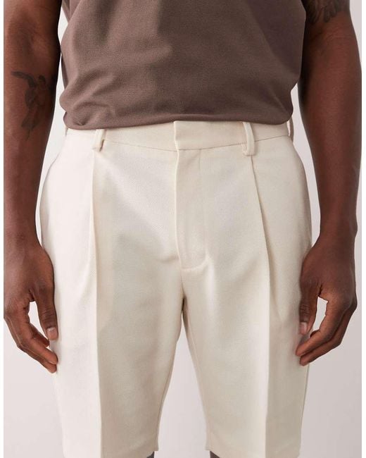 ASOS Brown Tailored Slim Pleated Shorts for men