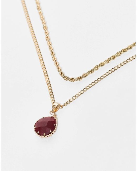 Collier unisexe à 2 rangs avec pendentif fantaisie rouge Reclaimed (vintage) en coloris White