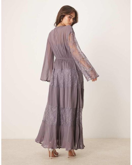 ASOS Maxi-Jurk Met Lange Mouwen En Kanten Detail in het Gray