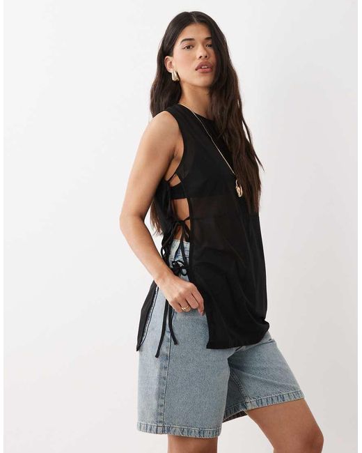 ASOS Black Sleeveless Sheer Longline Top