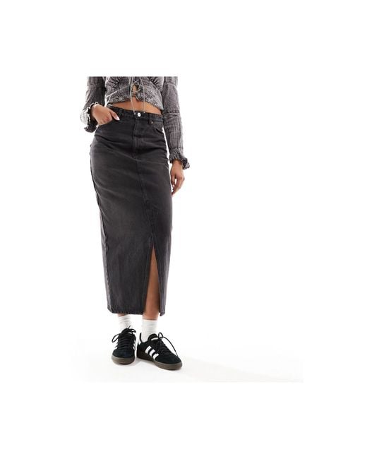 Monki Black Denim Midi Skirt With Split