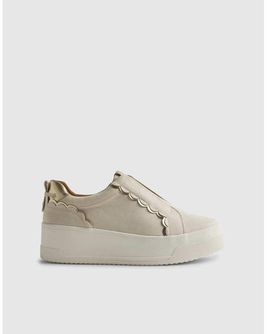 River Island Natural Faux Suede Scalloped Slip On Trainers
