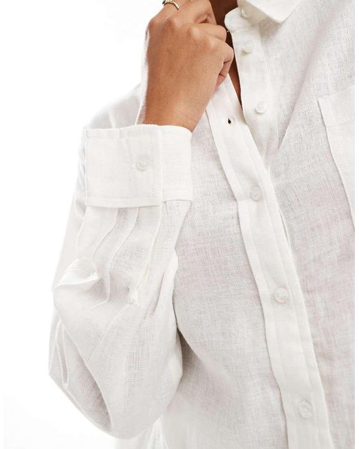 ONLY White Linen Rich Oversized Shirt Co-ord