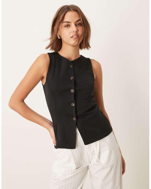 New Look Black Crew Neck Button Down Jersey Waistcoat