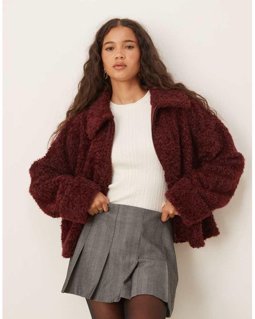 ASOS Natural Chenille Borg Fleece With Collar