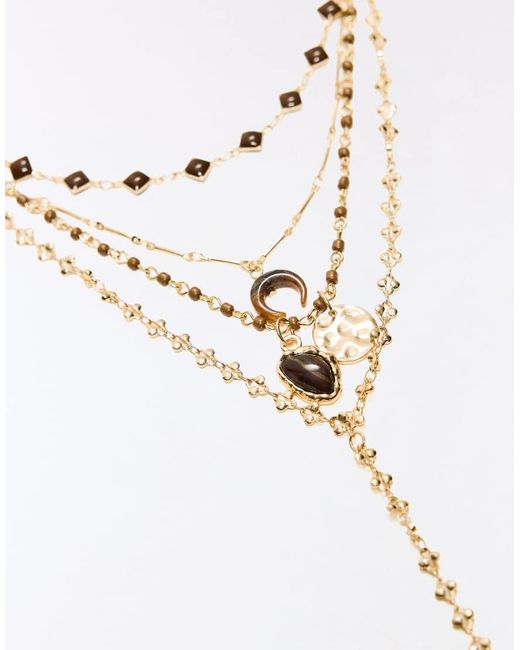 Bershka Brown Pack Of Stone Necklaces