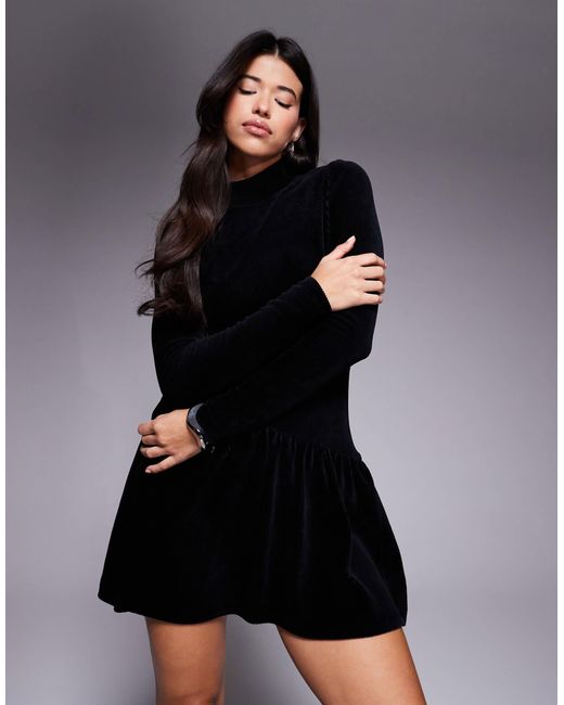 asos black high neck dress Long Sleeve Cord Mini in Edit:LONGSLEEVE Girls White and Black Size:12MON and elegant cut
