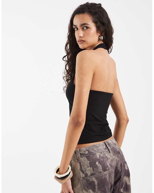ASOS Black Double Layer Minimal Halter Neck Top