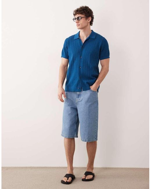 South Beach Blue Button-down Knit Shirt for men