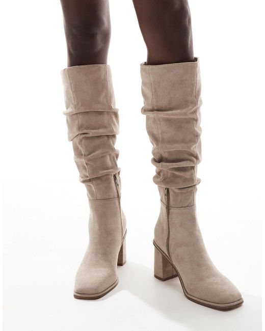 Schuh White Daria Ruched Block Heeled Knee Boots