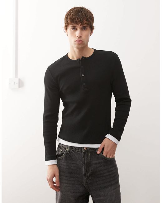 Collusion Black Double Layer Henley for men