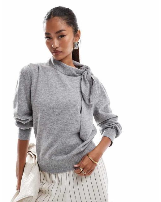 & Other Stories Gray Wool Jumper With Bow Scarf Detail
