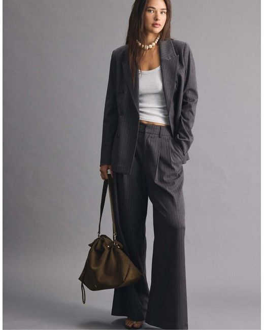 Stradivarius Black Fitted Striped Buttoned Blazer