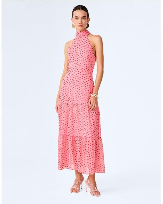 OMNES Pink Dresses Romeo High-Neck Chiffon Midi Dress