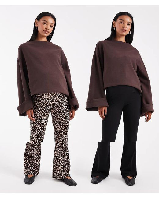 Pack De 2 Pantalones De Campana De Color Negro Y Con Estampado Animal De ONLY de color Purple