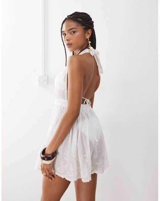 Miss Selfridge Beach Sheer Embroidered Romper in White | Lyst Miss Selfridge Beach Sheer Embroidered Romper in White | Lyst