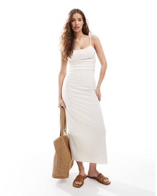 Pull&Bear White Textured Strappy Maxi Dress