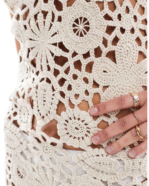Mango White Crochet Midi Dress