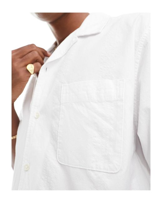 SELECTED White Boxy Oversized Revere Collar Seersucker Shirt for men