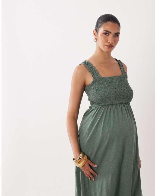 Mama.licious Green Mamalicious Maternity Shirred Bust Detail Midi Dress