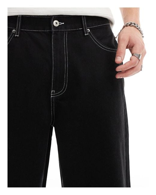 Bershka – weite jeans-shorts in Black für Herren