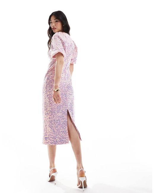 Y.A.S Pink Textured Iridescent Sequin Midaxi Tea Dress