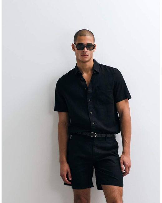 ASOS Black Co-Ord Regular Fit Linen Blend Shirt for men