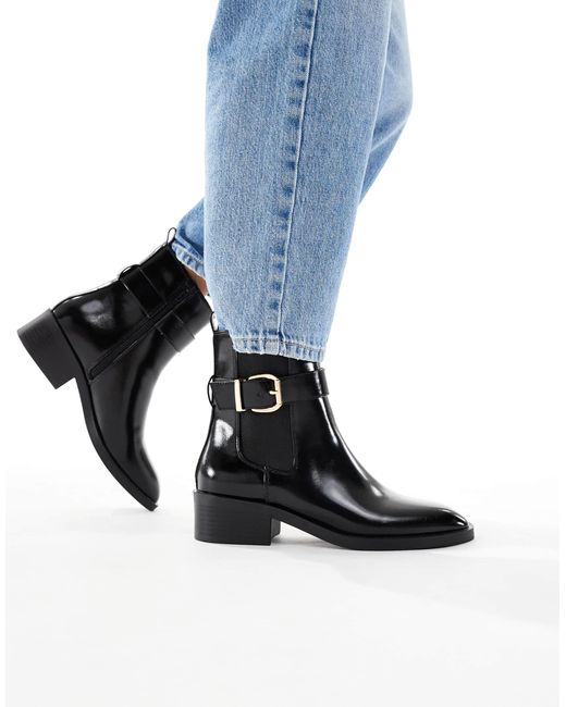 Schuh Blue Cadie Buckle Detail Heeled Chelsea Boots