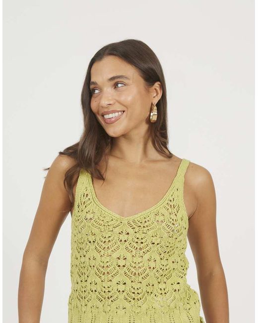 Brave Soul Green Pointelle Knitted Vest With Scalloped Trim
