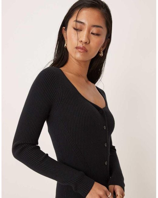 Abercrombie & Fitch Black Long Sleeve V Neck Fitted Maxi Dress