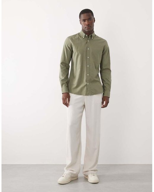Mango Green Classic Long Sleeve Striped Shirt for men