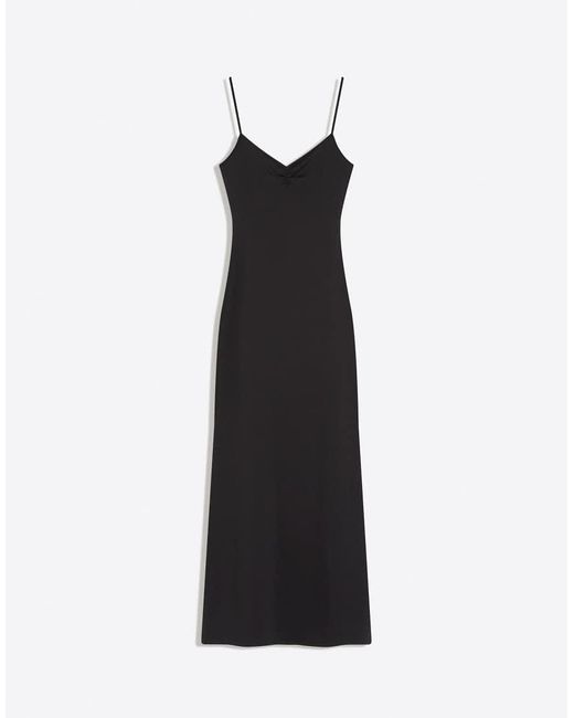 Bershka Black Ruched Strap Midi Dress