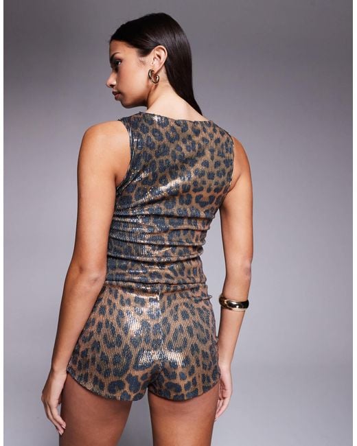 Kaiia Gray Exclusive Cropped Sequin Tank Top Co-Ord