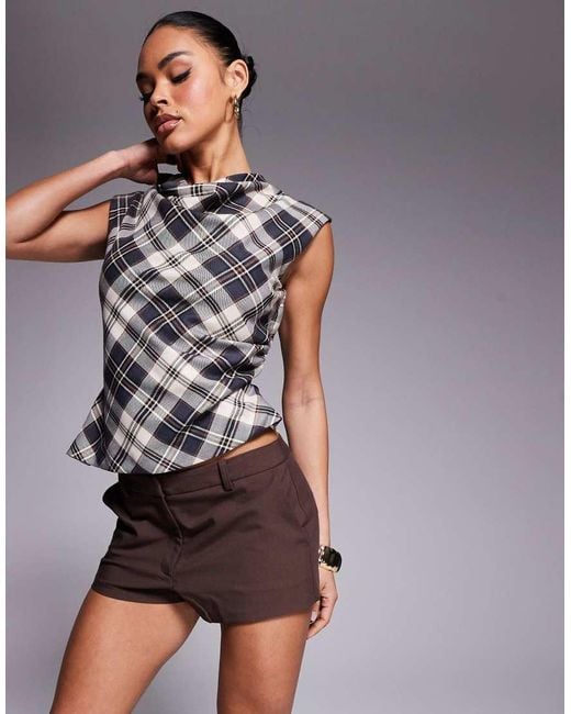 River Island Gray Drape Tailored Top