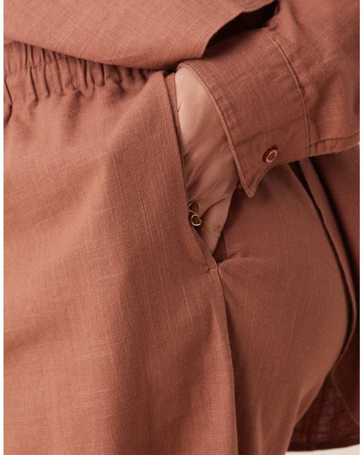 ASOS Brown Curve Linen Look Pull On Trousers Co-ord