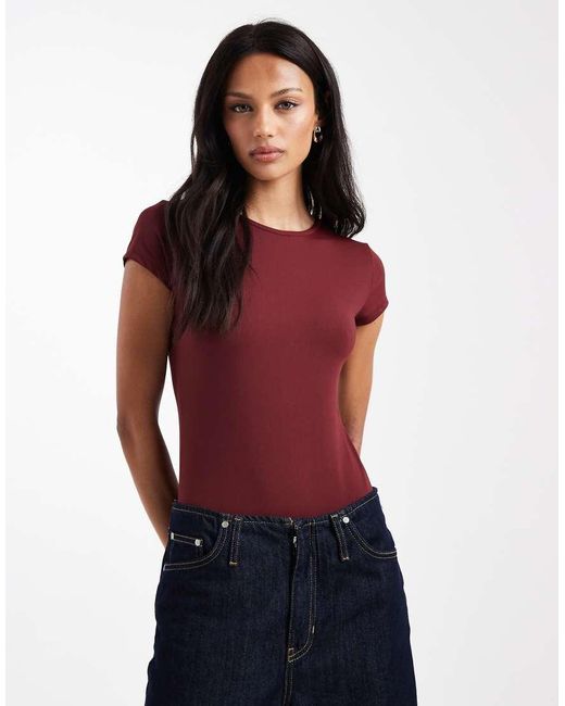 Body Ceñido De Manga Corta De Poliamida De -Rojo ASOS de color Red