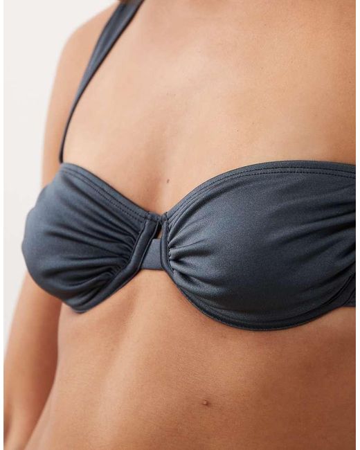 ASOS Blue Maya Cape Cod Balcony Underwired Bikini Top With Bow Back