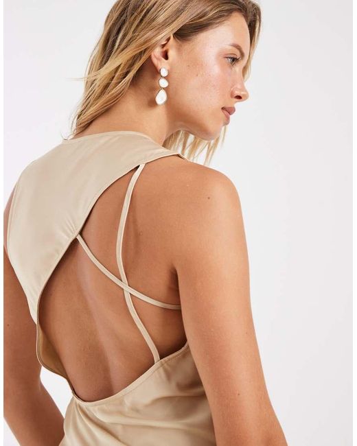 ONLY Natural Asymmetric Back Detail Cowl Neck Midi Dress