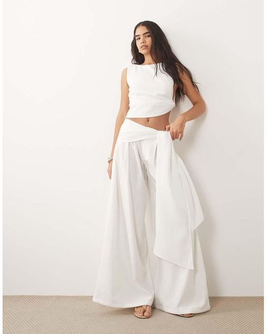 Missy Empire Natural Volume Drape Tie Front Wide Leg Trousers Co-Ord